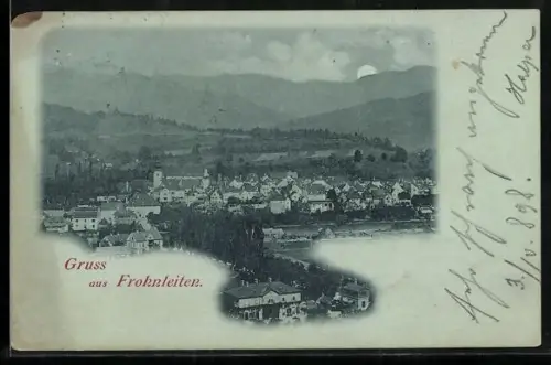 Mondschein-AK Frohnleiten, Ortspanorama im Vollmondlicht