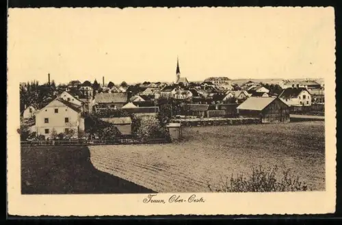 AK Traun /Ober-Oestr., Ortspanorama mit Kirche