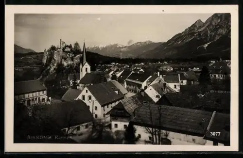 AK Arnoldstein /Kärnten, Panorama mit Kirche und Ruine