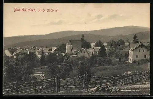 AK Mönichkirchen /N.-Ö., Ortspanorama mit Kirche