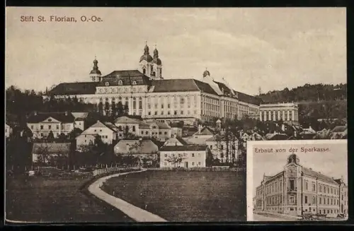 AK St. Florian /O. Oe., Stift St. Florian, Erbaut von der Sparkasse