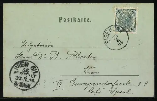 Mondschein-AK Eisenerz, Ortsansicht mit Bergen