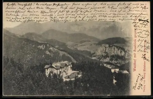 AK Semmering, Hotel Waldhof, Ausblick gegen die Rax