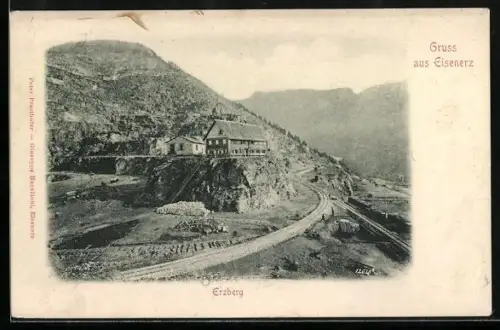 AK Eisenerz, Erzberg mit Bahngleisen