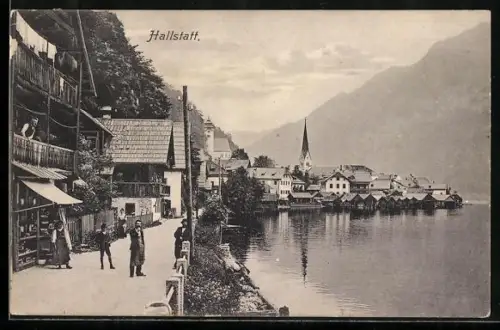 AK Hallstatt, Promenade mit Blick zur Kirche