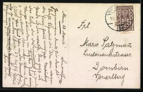 AK Volders, Ortspanorama mit Bergpanorama