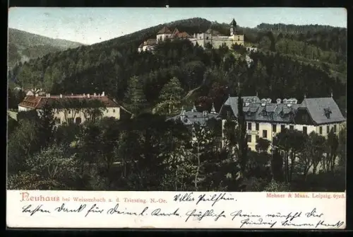 AK Neuhaus bei Weissenbach, Schloss auf bewaldetem Hügel