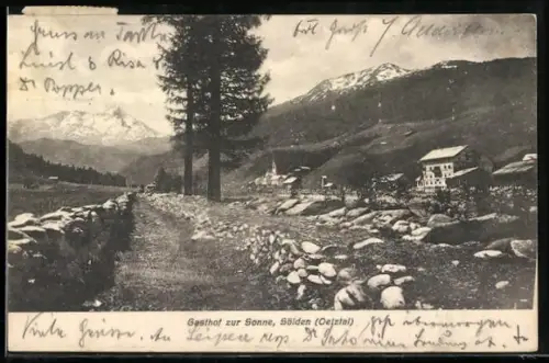 AK Sölden /Oetztal, Gasthof zur Sonne vom Weg aus gesehen