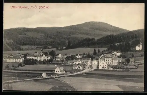 AK Mönichkirchen /N.-Ö., Ortspanorama mit Wohnhäusern