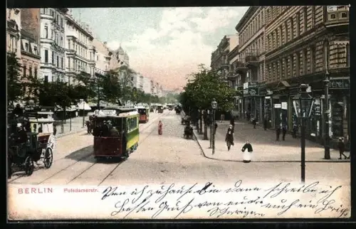 AK Berlin, Partie an der Potsdamerstrasse mit Strassenbahn
