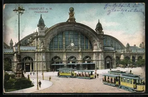 AK Frankfurt a. M., Hauptbahnhof und Strassenbahn