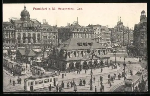 AK Frankfurt a. M., Hauptwache an der Zeil mit Strassenbahn