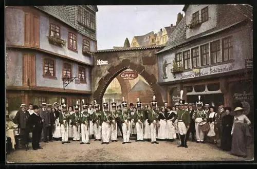 AK Frankfurt, 17. Dt. Bundes- u. Goldenes Jubiläumsschiessen 1912, Alt-Frankfurt, Soldaten in Uniform