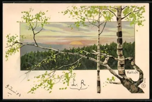 Künstler-AK Alfred Mailick: Schöne Birke mit Sonnenuntergang