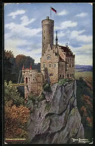 Künstler-AK Hans Boettcher: Honau / Echaztal, Sicht auf Schloss Lichtenstein