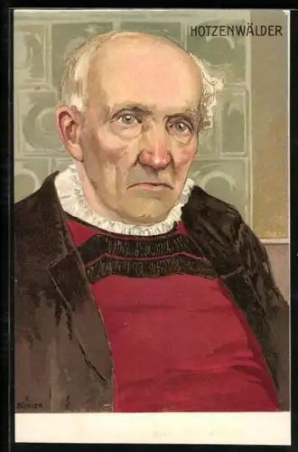 Künstler-AK Hotzenwälder, Alter Mann in typisch Schwarzwälder Tracht