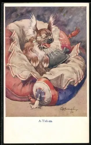 Künstler-AK George Ernest Studdy: A-Tish-oo, Kranker Hund niest