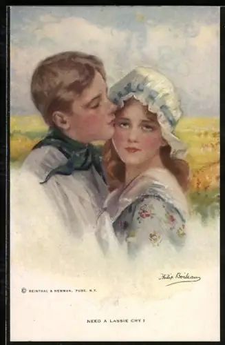 Künstler-AK Philip Boileau: Darf ein Mädchen weinen? Mann küsst seine Freundin auf die Stirn