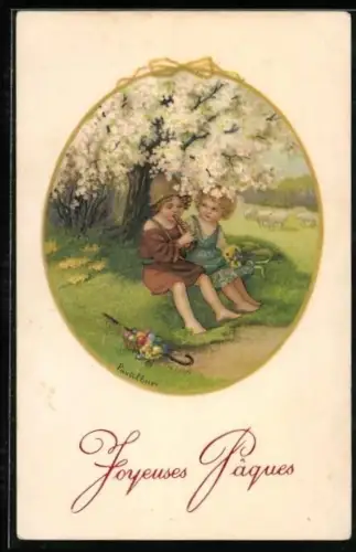 Künstler-AK Pauli Ebner: Kleiner Schäfer spielt der Liebsten auf der Flöte vor