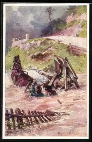 AK Rotes Kreuz Nr. 496, Wachtmeister im Landwehr-Ulanenregiment Nr. 2 Johann Rinagl rettet den Husaren Franz Szally