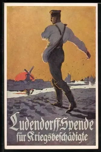 AK Ludendorff-Spende für Kriegsbeschädigte, Bauer beim Bestellen des Feldes, Kriegshilfe