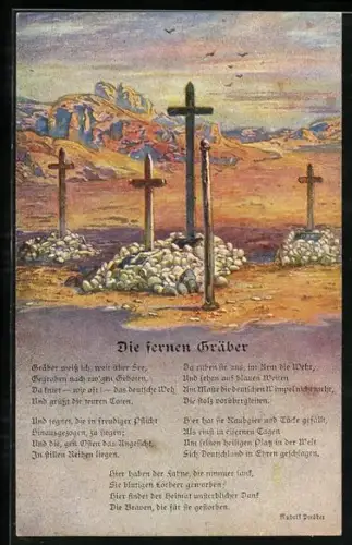 AK Deutsche Gräber der Soldaten in Südwestafrika, Kolonialkriegerdank, Die fernen Gräber, Liedtext