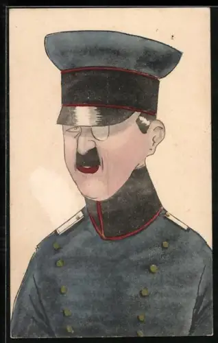 AK Offizier in schwarzer Uniform mit Monokel und Schirmmütze