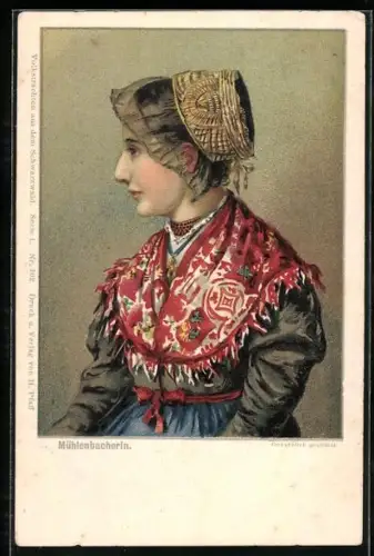 AK Serie: Schwarzwälder Trachten, Mädchen in Tracht aus Mühlenbach