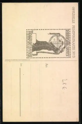 Künstler-AK Frankfurt, XI. Deutsches Turnfest Juli 1908 Wert 5 RPf