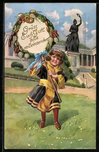 Künstler-AK Ernst Schlemo: Münchner Kindl an der Bavaria