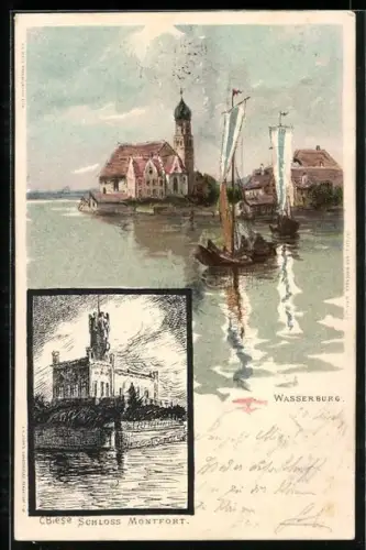 Künstler-AK Carl Biese: Wasserburg /Bodensee, Teilansicht, Schloss Montfort