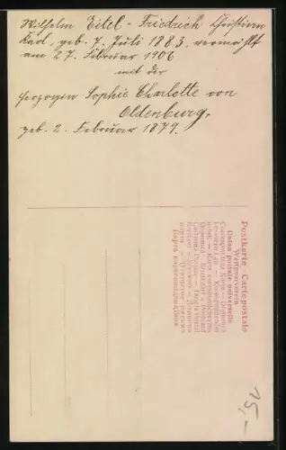 AK Prinz Eitel Friedrich von Preussen in Uniform mit Prinzessin Sophie Charlotte