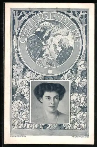 AK Portrait von Kronprinzessin Cecilie im Jugendstil
