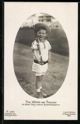 AK Prinz Wilhelm von Preussen als Knabe mit Gewehr