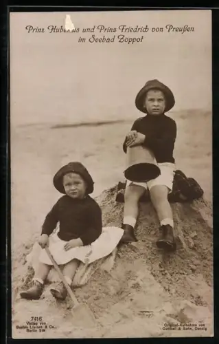 AK Prinz Hubertus & Prinz Friedrich von Preussen im Seebad Zoppot