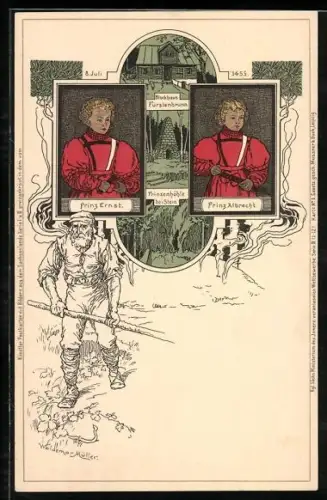 Künstler-AK sign. Waldemar Müller: Altenburger Prinzenraub, Prinzen Ernst & Albrecht, Prinzenhöhle