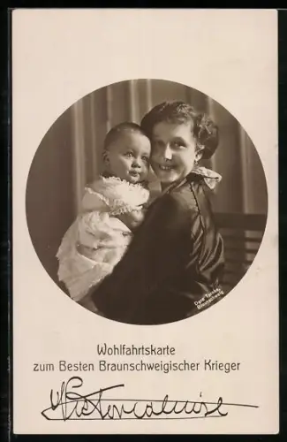 AK Herzogin Viktoria Luise von Braunschweig mit Baby, Zum Besten Braunschweigischer Krieger
