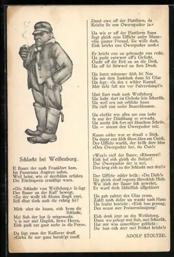 AK Gedicht von Adolf Stoltze Schlacht bei Weissenburg, Bauer mit Pfeife