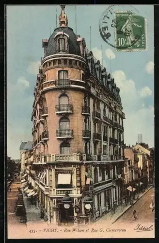 AK Vichy, Rue Wilson et Rue G. Clemenceau