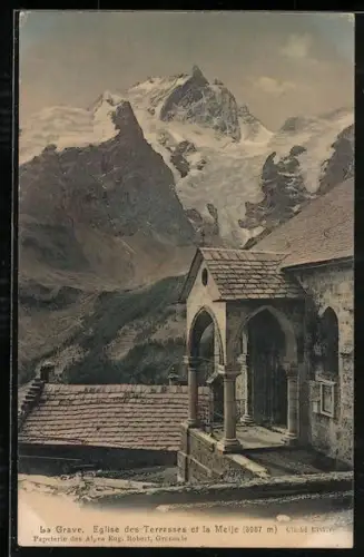 AK La Grave, l`église des Terrasses et la Meije