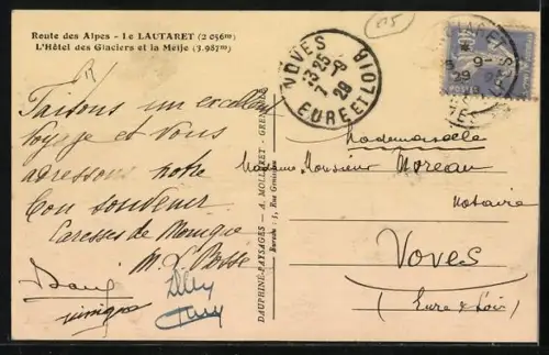 AK Le Lautaret, Route des Alpes, L`Hôtel des Glaciers et la Meije