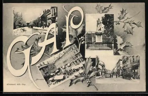 AK Gap, grand rue, le marché et le monument