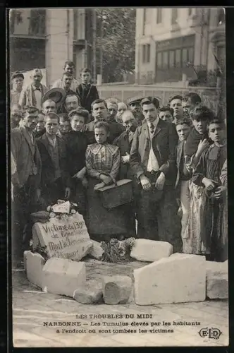 AK Narbonne, Les Troubles du Midi, Les Tumulus élevés par les habitants à l`endroit ou sont tombées les victimes