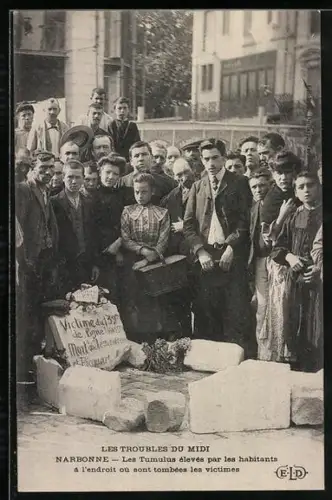 AK Narbonne, Les Troubles du Midi, Les Tumulus élevés par les habitants à l`endroit où sont tombées les victimes