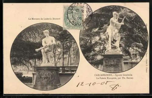 AK Carcassonne, Square Gambetta, La Poésie Francaise, Le Mercure de Ludovic Durand