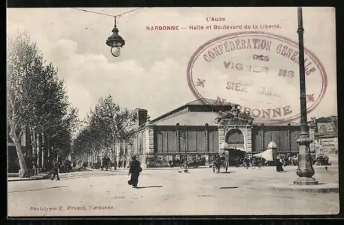 AK Narbonne /Aude, Halle et Boulevard de la Liberté