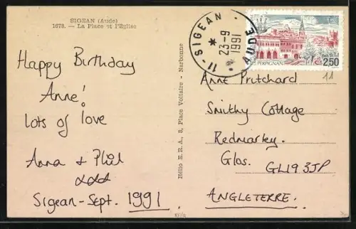 AK Sigean /Aude, La Place et l`Eglise