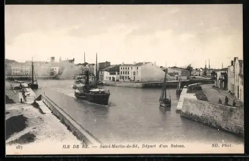 AK Saint-Martin-de-Ré, Départ d`un bateau