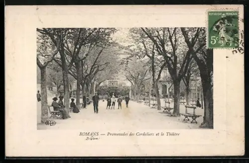 AK Romans, Promenades des Cordeliers et le Théâtre