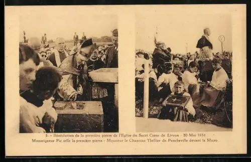 AK Livron, Monseigneur Pic sella la premiere pierre de l`Eglise du Sacre Coeur le 20 Mai 1934